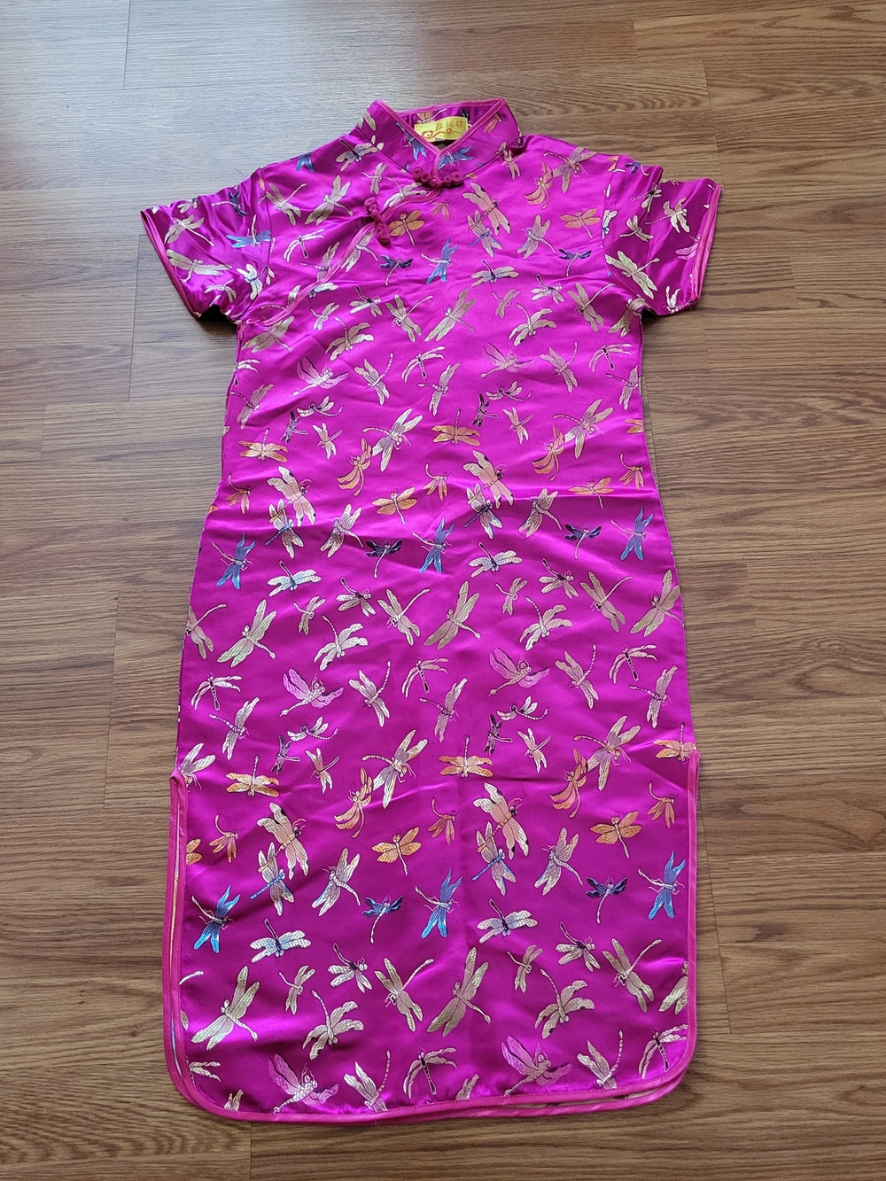 Magenta Dragonfly Satin Qipao Chinese Traditional Dress Halloween Costume